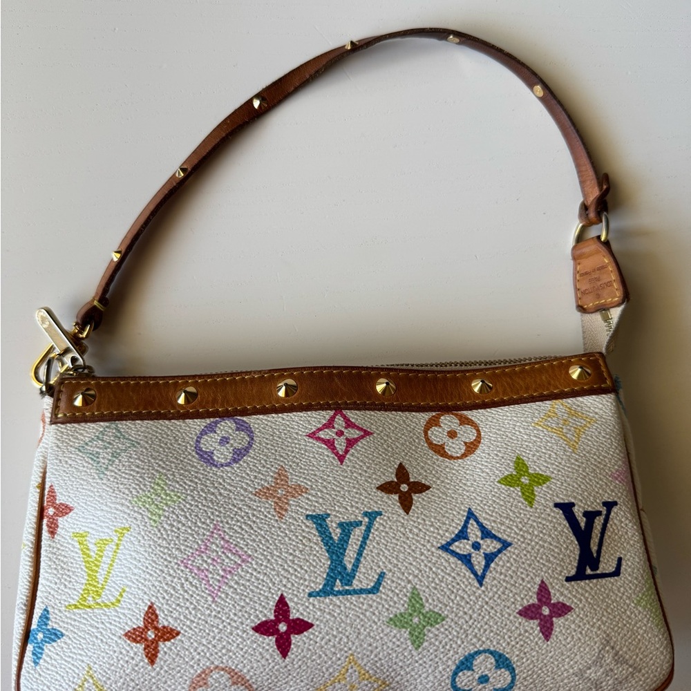 Louis Vuitton White Shoulder Bag with Multicolor Monogram